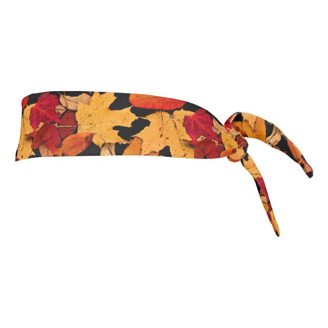 Autumn Leaves in Red Orange Yellow Brown Tie Headband (Rotate 90)