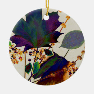 Autumn Leaves in Royal Colors Ceramic Ornament