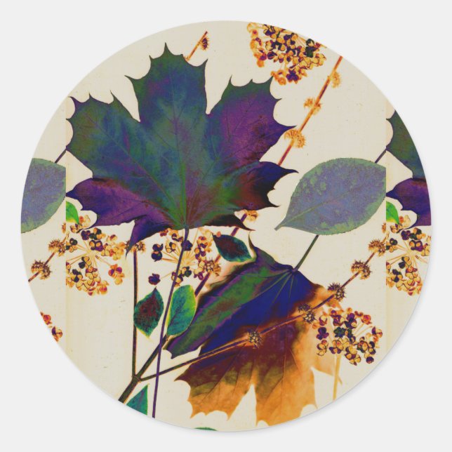 Autumn Leaves in Royal Colors Classic Round Sticker (Front)