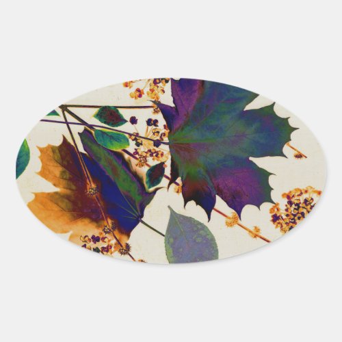 Autumn Leaves in Royal Colors Oval Sticker