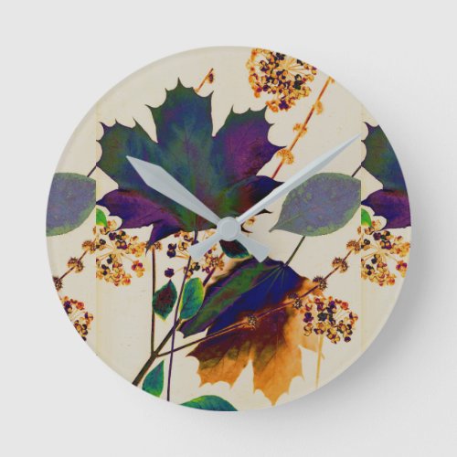 Autumn Leaves in Royal Colors Round Clock