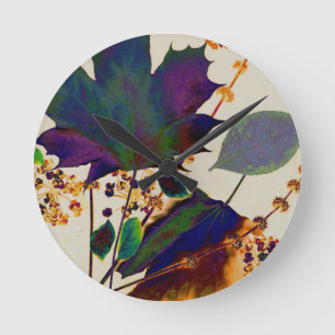 Autumn Leaves in Royal Colors Round Clock