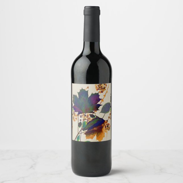 Autumn Leaves in Royal Colors Wine Label (Front)