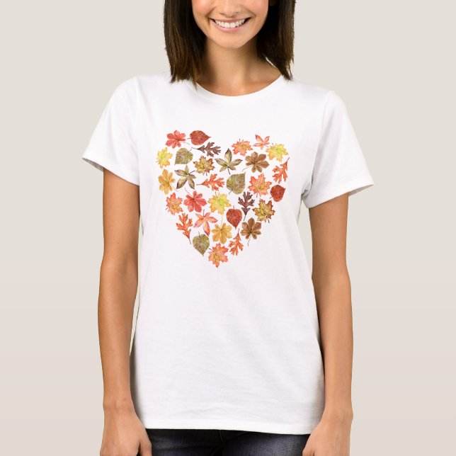 Autumn leaves in the shape of a heart white T-Shirt (Front)