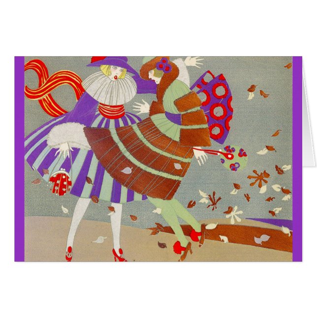 AUTUMN LEAVES IN THE WIND Art Deco Cards (Front Horizontal)