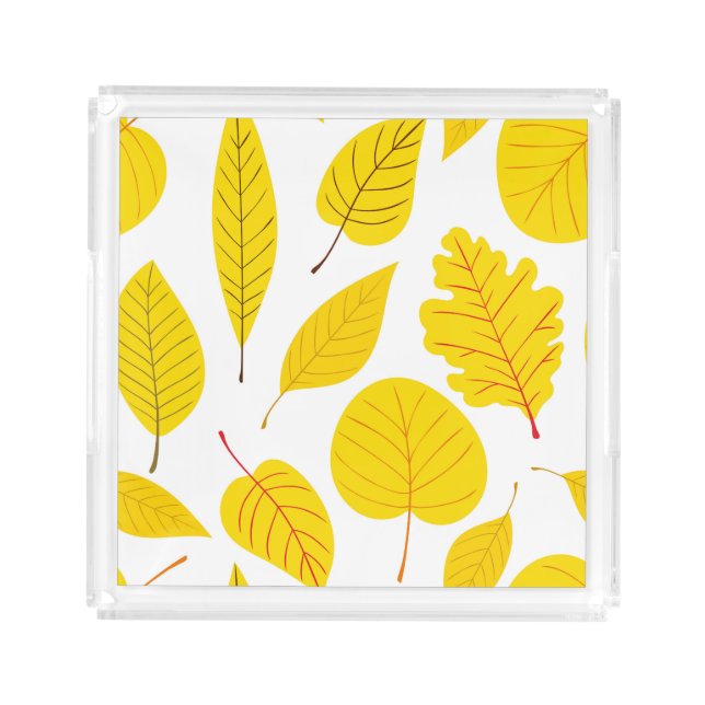 Autumn leaves in yellow acrylic tray (Front)