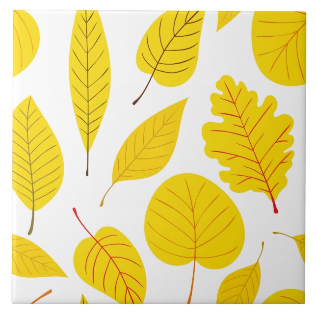 Autumn leaves in yellow ceramic tile (Front)