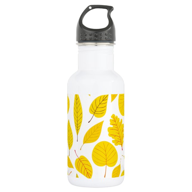 Autumn leaves in yellow stainless steel water bottle (Front)