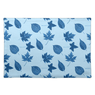 Autumn leaves - indigo and pale blue cloth placemat