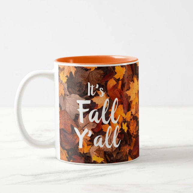Autumn Leaves "It's Fall Y'all" Two-Tone Coffee Mug (Left)