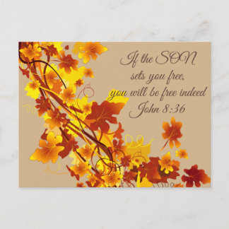 Autumn Leaves John 8:36 Inspirational Postcard