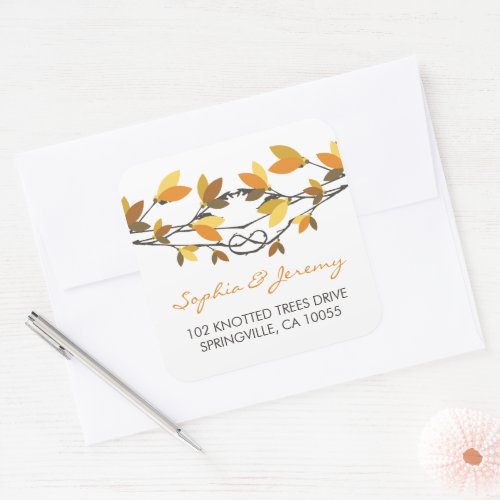 Autumn Leaves Knotted Love Trees Whimsical Wedding Square Sticker