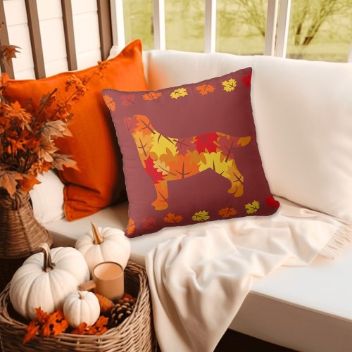 Autumn Leaves Labrador Retriever Silhouette B Throw Pillow