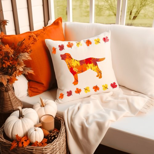 Autumn Leaves Labrador Retriever Silhouette Throw Pillow