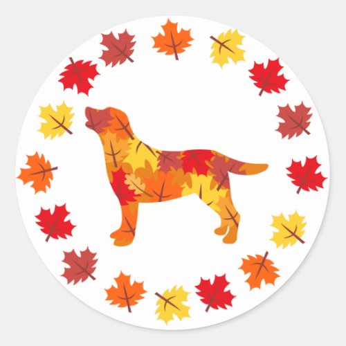 Autumn Leaves Labrador Retriever Silhouette Wreath Classic Round Sticker