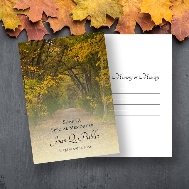 Autumn Leaves Lane Share a Memory Funeral  Note Card (Creator Uploaded)
