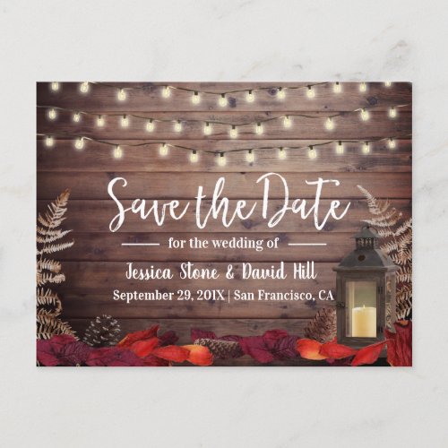 Autumn Leaves  Lantern Fall Wedding Save the Date Announcement Postcard