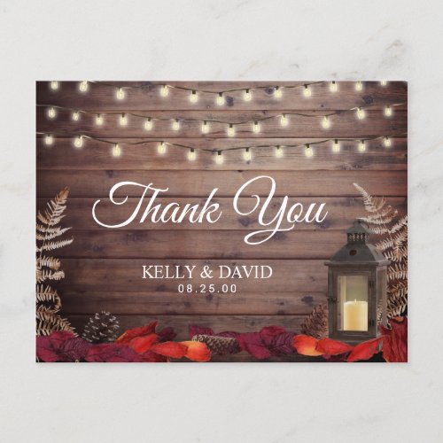 Autumn Leaves  Lantern Fall Wedding Thank You Postcard