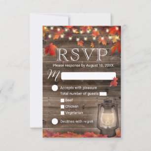 Autumn Leaves Lantern Rustic Fall Wedding RSVP Card
