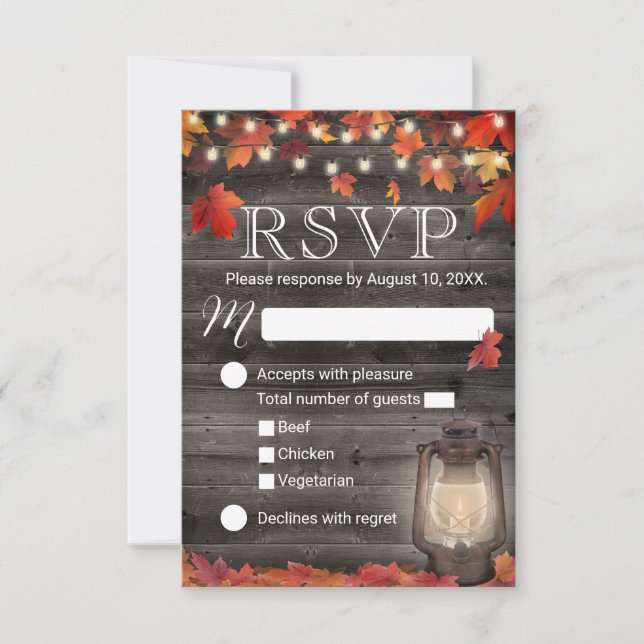 Autumn Leaves & Lantern Vintage Fall Wedding RSVP (Front)