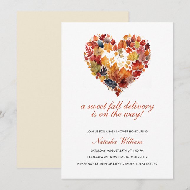Autumn Leaves Love Heart Fall Baby Shower Invitation (Front/Back)