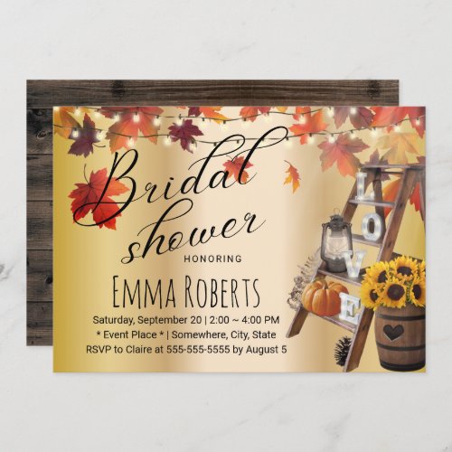 Autumn Leaves Love Ladder Gold Bridal Shower Invitation