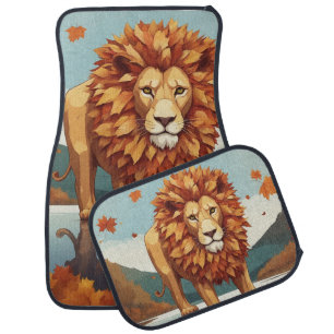 Autumn Leaves Male Lion Car Floor Mat