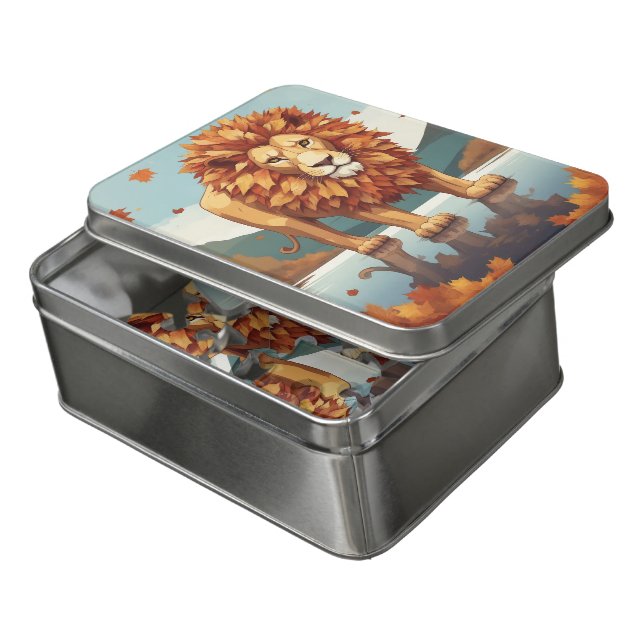 Autumn Leaves Male Lion Jigsaw Puzzle (Lid Open)