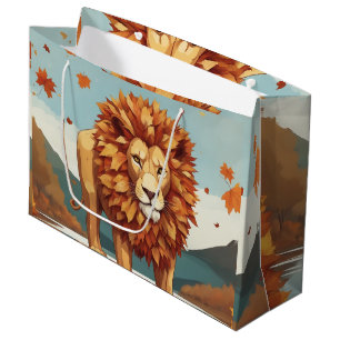 Autumn Leaves Male Lion Large Gift Bag