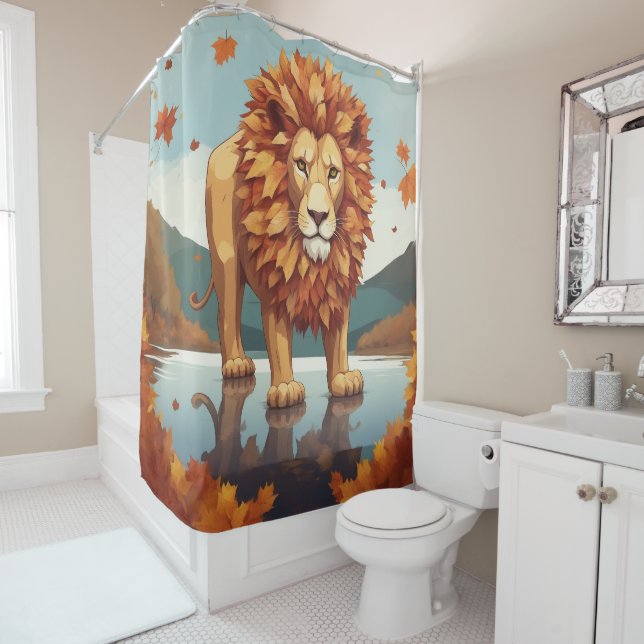 Autumn Leaves Male Lion Shower Curtain (In Situ)