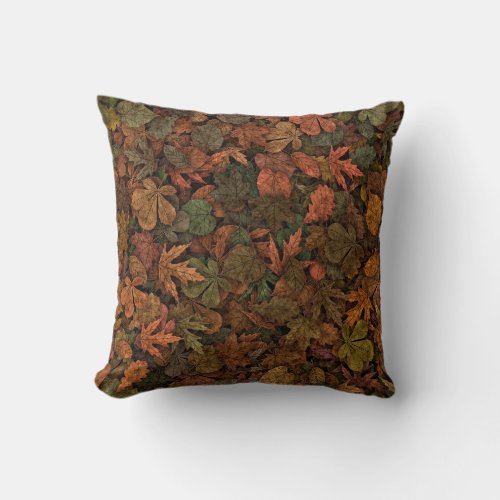 Autumn Leaves Maple Oak Muted Greens  Rust 3Dish Throw Pillow