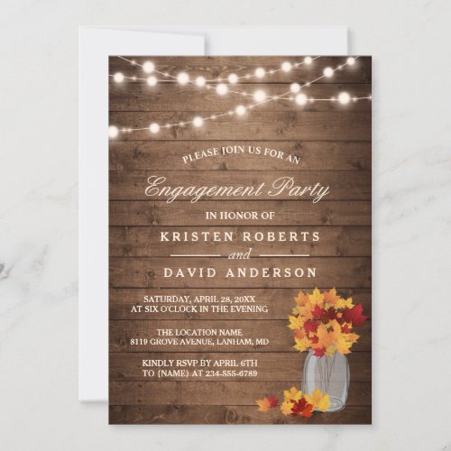 Autumn Leaves Mason Jar Rustic Engagement Party Invitation