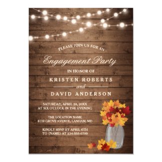 Autumn Leaves Mason Jar Rustic Engagement Party Invitation