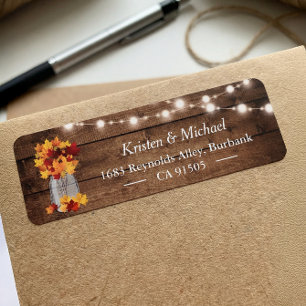 Autumn Leaves Mason Jar String Lights Rustic Wood Label