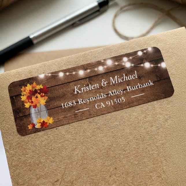 Autumn Leaves Mason Jar String Lights Rustic Wood Label (Creator Uploaded)