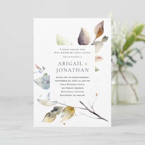 Autumn Leaves Modern Christian Bible Wedding Invitation