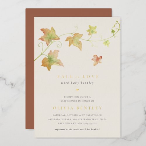 Autumn Leaves Modern Fall Baby Shower Foil Invitation