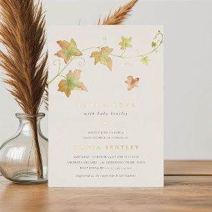 Autumn Leaves Modern Fall Baby Shower Foil Invitation
