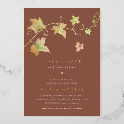 Autumn Leaves Modern Fall Baby Shower Foil Invitation