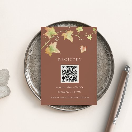 Autumn Leaves Modern Fall Shower Registry QR Code Enclosure Card