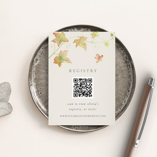 Autumn Leaves Modern Fall Shower Registry QR Code Enclosure Card