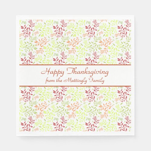 Autumn Leaves Monogram Elegant Chic Paper Napkins