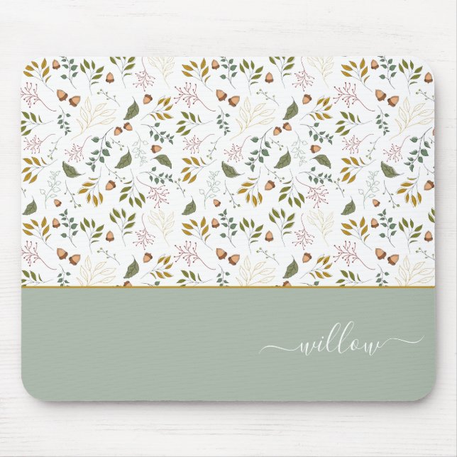 Autumn Leaves Monogram Name Modern  Mouse Pad (Front)