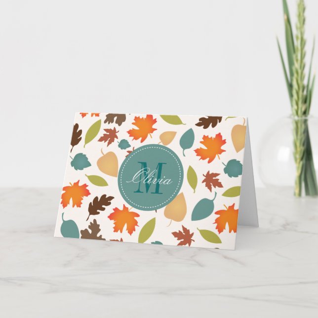 Autumn Leaves Monogram Personalized Note Cards (Front)
