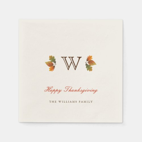 Autumn Leaves Monogram Thanksgiving Party Paper Paper Napkins