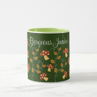 Autumn Leaves Mushroom Mug with editable name