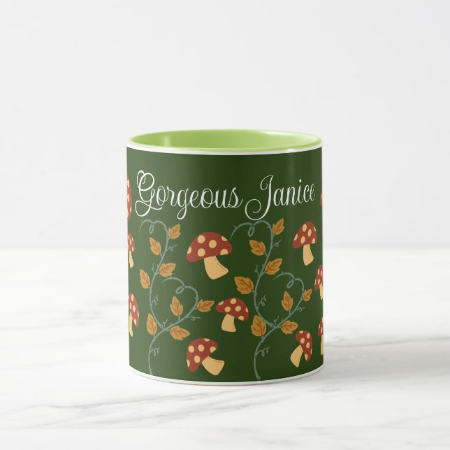 Autumn Leaves Mushroom Mug with editable name (Center)