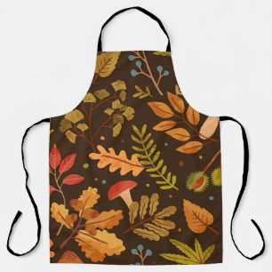 Autumn Leaves Mushrooms Vintage Pattern Apron