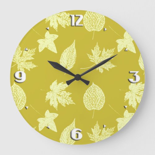 Autumn leaves _ mustard and light yellow large clock