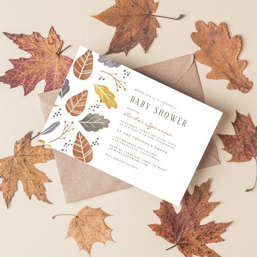Autumn Leaves Mustard Fall Baby Shower Invitation Postcard